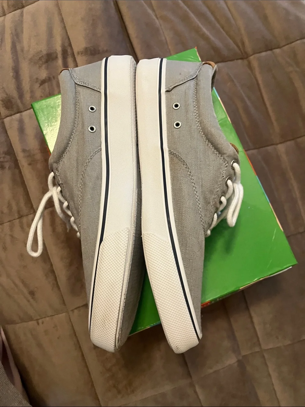 Sperry Men's Gray Canvas Boat Shoes with White Laces